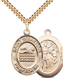 [7167GF/24G] 14kt Gold Filled Saint Sebastian Swimming Pendant on a 24 inch Gold Plate Heavy Curb chain