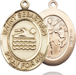 [7167KT] 14kt Gold Saint Sebastian Swimming Medal