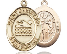 [7167KT] 14kt Gold Saint Sebastian Swimming Medal