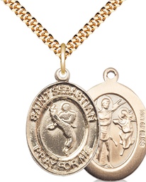 [7168GF/24G] 14kt Gold Filled Saint Sebastian Martial Arts Pendant on a 24 inch Gold Plate Heavy Curb chain