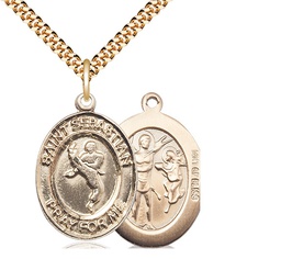 [7168GF/24G] 14kt Gold Filled Saint Sebastian Martial Arts Pendant on a 24 inch Gold Plate Heavy Curb chain