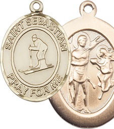 [7169KT] 14kt Gold Saint Sebastian Skiing Medal