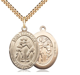 [7171GF/24G] 14kt Gold Filled Saint Sebastian Wrestling Pendant on a 24 inch Gold Plate Heavy Curb chain