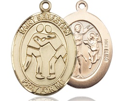 [7171KT] 14kt Gold Saint Sebastian Wrestling Medal