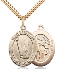 [7172GF/24G] 14kt Gold Filled Saint Sebastian Gymnastics Pendant on a 24 inch Gold Plate Heavy Curb chain