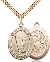 [7172GF/24G] 14kt Gold Filled Saint Sebastian Gymnastics Pendant on a 24 inch Gold Plate Heavy Curb chain