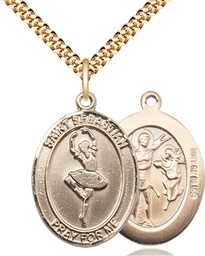 [7173GF/24G] 14kt Gold Filled Saint Sebastian Dance Pendant on a 24 inch Gold Plate Heavy Curb chain