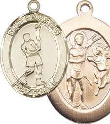 [7174KT] 14kt Gold Saint Sebastian Lacrosse Medal