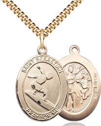 [7175GF/24G] 14kt Gold Filled Saint Sebastian Surfing Pendant on a 24 inch Gold Plate Heavy Curb chain