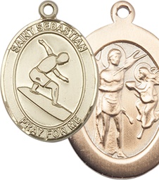 [7175KT] 14kt Gold Saint Sebastian Surfing Medal