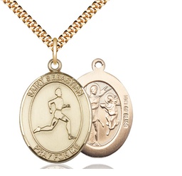 [7176GF/24G] 14kt Gold Filled Saint Sebastian Track and Field Pendant on a 24 inch Gold Plate Heavy Curb chain