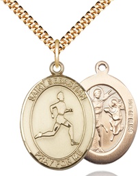 [7176GF/24G] 14kt Gold Filled Saint Sebastian Track and Field Pendant on a 24 inch Gold Plate Heavy Curb chain