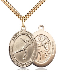 [7177GF/24G] 14kt Gold Filled Saint Sebastian Figure Skating Pendant on a 24 inch Gold Plate Heavy Curb chain