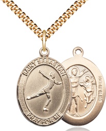 [7177GF/24G] 14kt Gold Filled Saint Sebastian Figure Skating Pendant on a 24 inch Gold Plate Heavy Curb chain