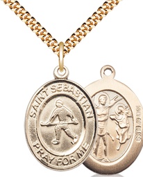 [7178GF/24G] 14kt Gold Filled Saint Sebastian Field Hockey Pendant on a 24 inch Gold Plate Heavy Curb chain