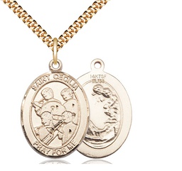 [7179GF/24G] 14kt Gold Filled Saint Cecilia Marching Band Pendant on a 24 inch Gold Plate Heavy Curb chain