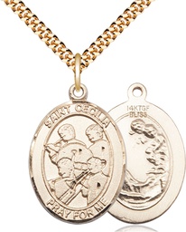 [7179GF/24G] 14kt Gold Filled Saint Cecilia Marching Band Pendant on a 24 inch Gold Plate Heavy Curb chain