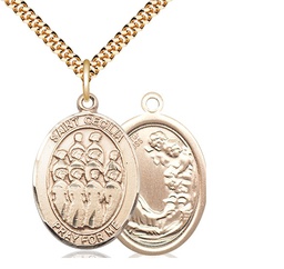 [7180GF/24G] 14kt Gold Filled Saint Cecilia Choir Pendant on a 24 inch Gold Plate Heavy Curb chain