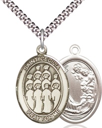 [7180SS/24S] Sterling Silver Saint Cecilia Choir Pendant on a 24 inch Light Rhodium Heavy Curb chain