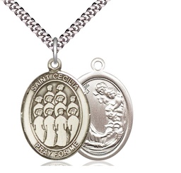 [7180SS/24S] Sterling Silver Saint Cecilia Choir Pendant on a 24 inch Light Rhodium Heavy Curb chain