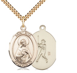 [7181GF/24G] 14kt Gold Filled Saint Rita Baseball Pendant on a 24 inch Gold Plate Heavy Curb chain