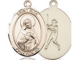 [7181KT] 14kt Gold Saint Rita Baseball Medal