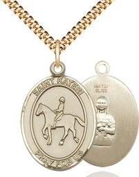 [7182GF/24G] 14kt Gold Filled Saint Kateri Equestrian Pendant on a 24 inch Gold Plate Heavy Curb chain