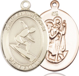 [7184KT] 14kt Gold Saint Christopher Surfing Medal