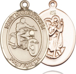 [7185KT] 14kt Gold Saint Christopher Motorcycle Medal