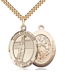 [7186GF/24G] 14kt Gold Filled Saint Sebastian Volleyball Pendant on a 24 inch Gold Plate Heavy Curb chain