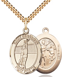 [7186GF/24G] 14kt Gold Filled Saint Sebastian Volleyball Pendant on a 24 inch Gold Plate Heavy Curb chain