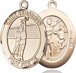 [7186KT] 14kt Gold Saint Sebastian Volleyball Medal