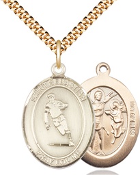 [7187GF/24G] 14kt Gold Filled Saint Sebastian Rugby Pendant on a 24 inch Gold Plate Heavy Curb chain