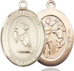 [7187KT] 14kt Gold Saint Sebastian Rugby Medal