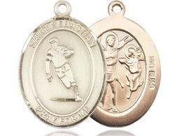 [7187KT] 14kt Gold Saint Sebastian Rugby Medal