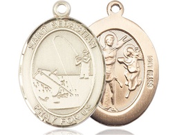 [7188KT] 14kt Gold Saint Sebastian Fishing Medal