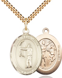 [7189GF/24G] 14kt Gold Filled Saint Sebastian Archery Pendant on a 24 inch Gold Plate Heavy Curb chain