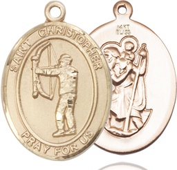 [7190KT] 14kt Gold Saint Christopher Archery Medal