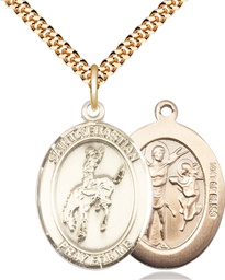 [7191GF/24G] 14kt Gold Filled Saint Sebastian Rodeo Pendant on a 24 inch Gold Plate Heavy Curb chain