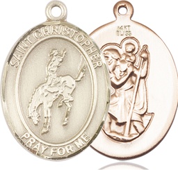 [7192KT] 14kt Gold Saint Christopher Rodeo Medal