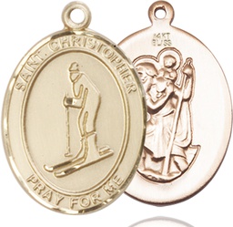 [7193KT] 14kt Gold Saint Christopher Skiing Medal