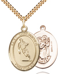 [7194GF/24G] 14kt Gold Filled Saint Christopher Rugby Pendant on a 24 inch Gold Plate Heavy Curb chain