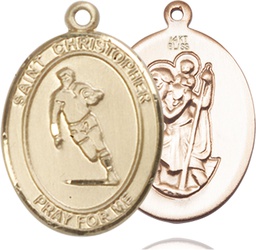 [7194KT] 14kt Gold Saint Christopher Rugby Medal