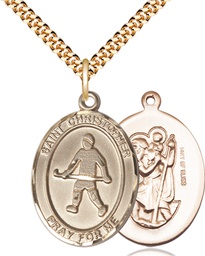 [7195GF/24G] 14kt Gold Filled Saint Christopher Field Hockey Pendant on a 24 inch Gold Plate Heavy Curb chain