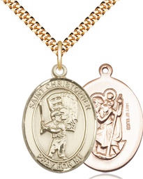 [7500GF/24G] 14kt Gold Filled Saint Christopher Baseball Pendant on a 24 inch Gold Plate Heavy Curb chain