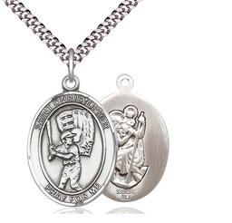 [7500SS/24S] Sterling Silver Saint Christopher Baseball Pendant on a 24 inch Light Rhodium Heavy Curb chain