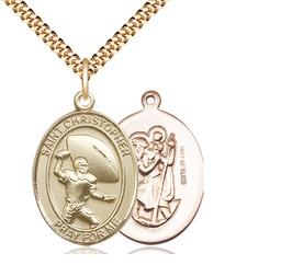 [7501GF/24G] 14kt Gold Filled Saint Christopher Football Pendant on a 24 inch Gold Plate Heavy Curb chain