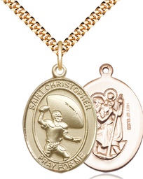 [7501GF/24G] 14kt Gold Filled Saint Christopher Football Pendant on a 24 inch Gold Plate Heavy Curb chain