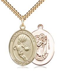 [7502GF/24G] 14kt Gold Filled Saint Christopher Basketball Pendant on a 24 inch Gold Plate Heavy Curb chain
