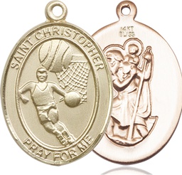 [7502KT] 14kt Gold Saint Christopher Basketball Medal